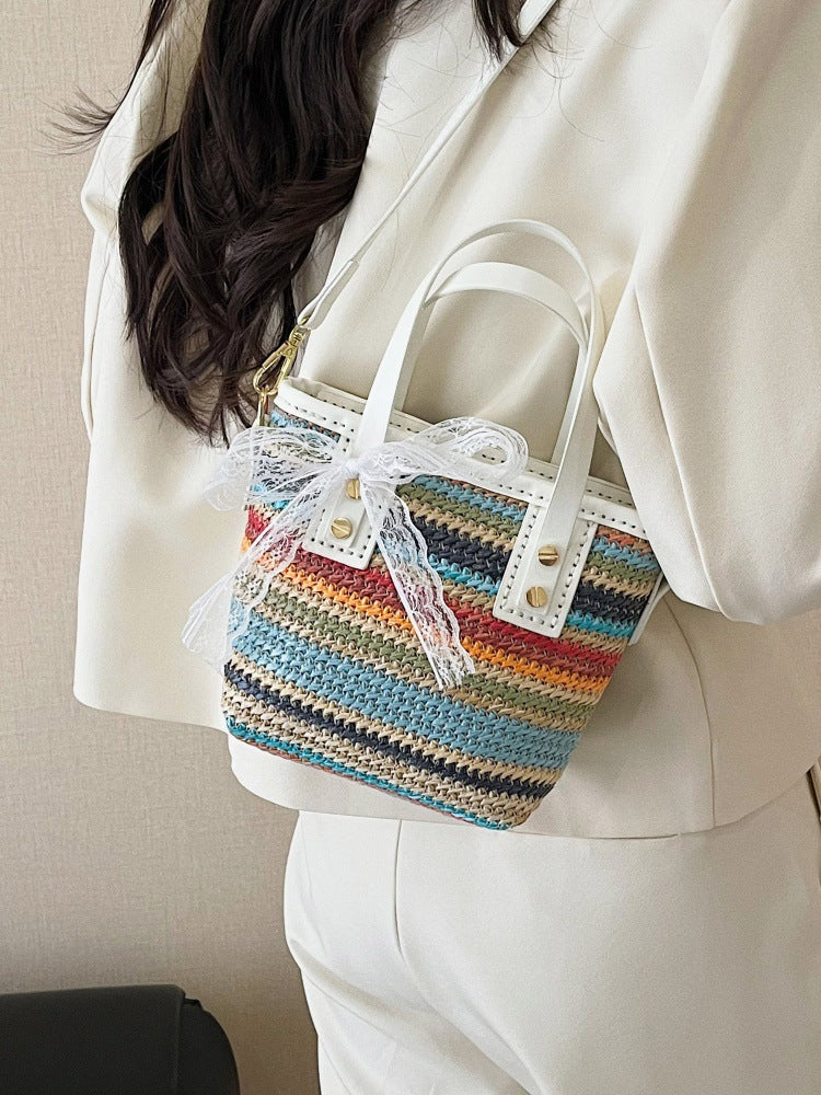 DIY Woven Straw & PU Leather Handbag Kit for Beginners – Handmade Crossbody Tote Bag Sewing Kit with Video Tutorial