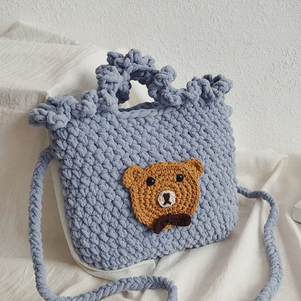 DIY Crochet Animal Shoulder Bag Kit for Beginners – Handmade Bear & Fruit Crossbody Bag with Video Tutorial