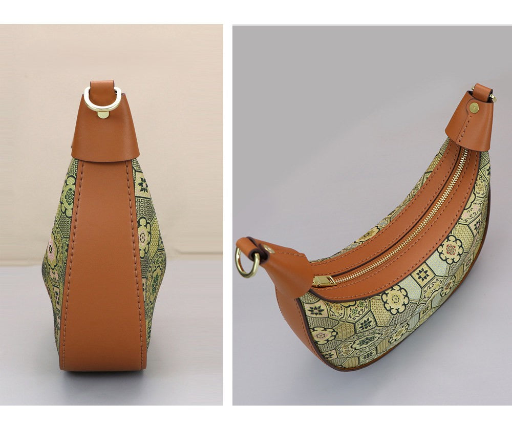 DIY Crescent Shoulder Bag Kit for Beginners, Handmade Genuine Leather Underarm Bag Making Kit, Creative Sewing Craft Gift for Women