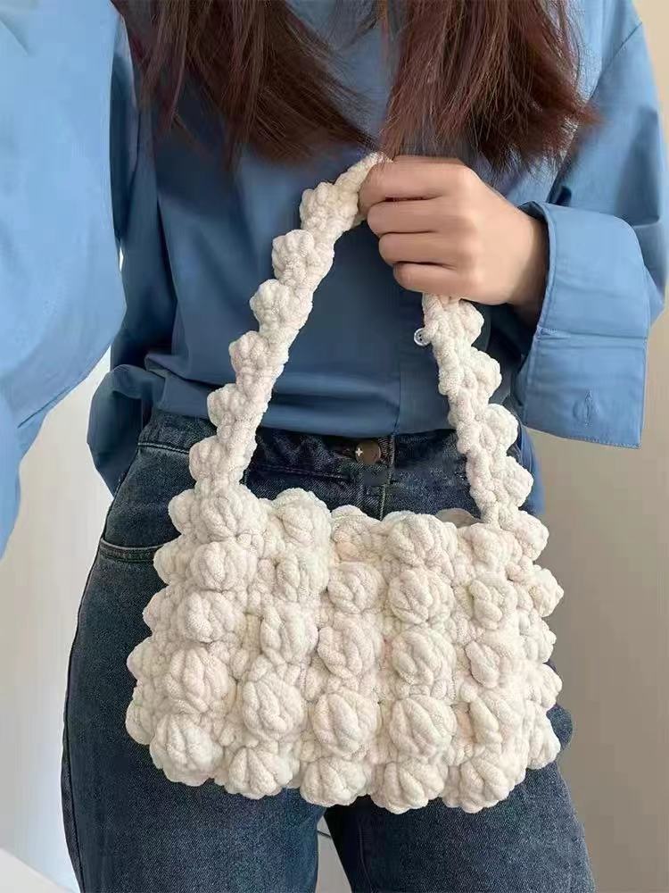 DIY Crochet Tote Bag Kit – Handmade Ice Silk Yarn Handbag Craft Set for Beginners with Video Tutorial