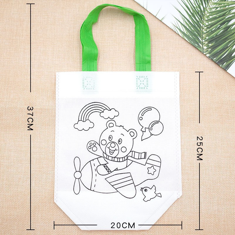 DIY Cartoon Coloring Tote Bag Kit for Kids – Creative Non-Woven Fabric Painting Handbag with Markers