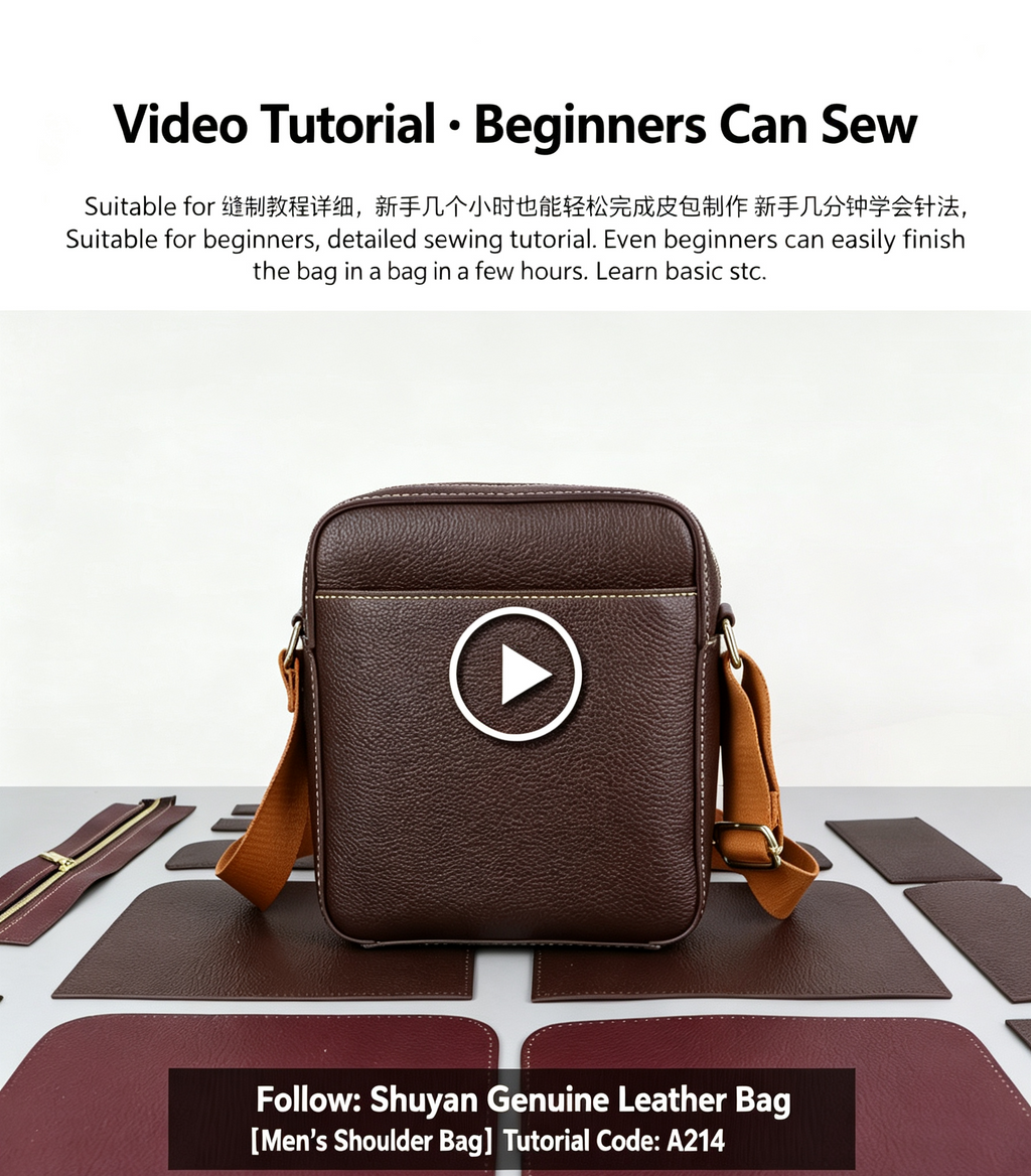 DIY Leather Crossbody Bag Kit for Beginners – Genuine Leather Shoulder Bag Making Set with Video Tutorial & Complete Materials