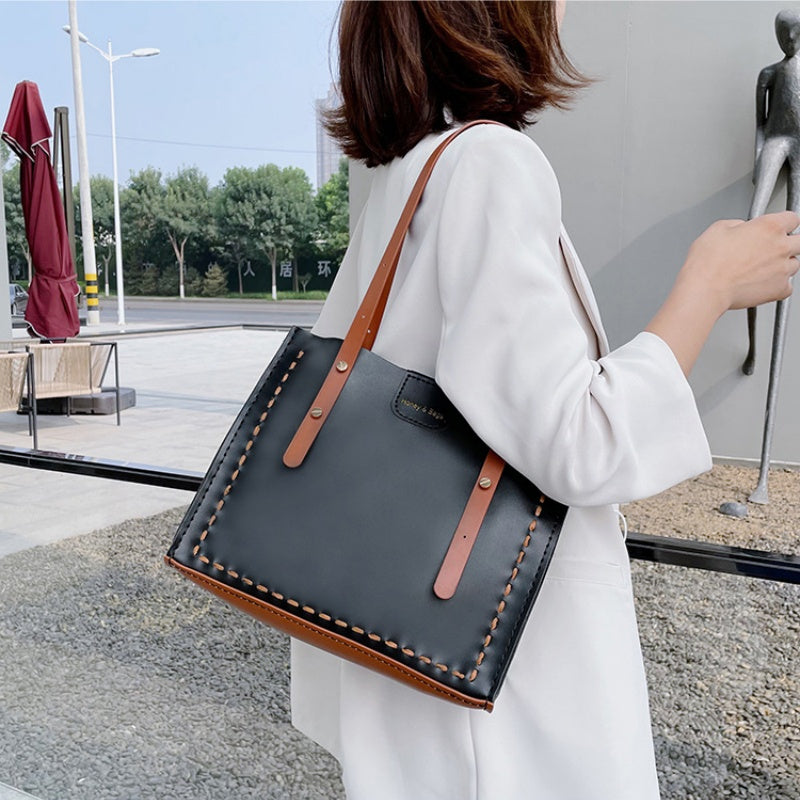 DIY PU Leather Tote Bag Kit for Beginners | Handmade Shoulder Handbag Sewing Craft Set with Video Tutorial | Large Capacity DIY Purse