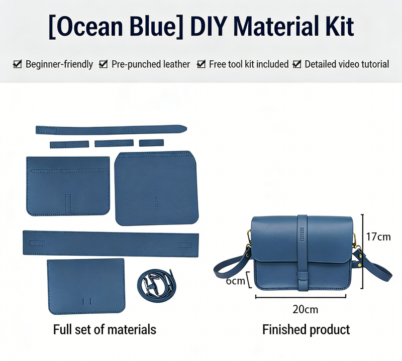 DIY Leather Envelope Crossbody Bag Kit for Beginners – Handmade Cowhide Shoulder Purse with Video Tutorial, Pre-Cut Sewing Craft Set