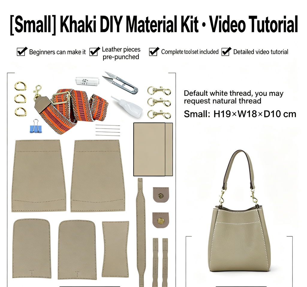 DIY Leather Bucket Bag Kit for Beginners – Genuine Leather Crossbody Purse Making Set with Video Tutorial & Complete Materials