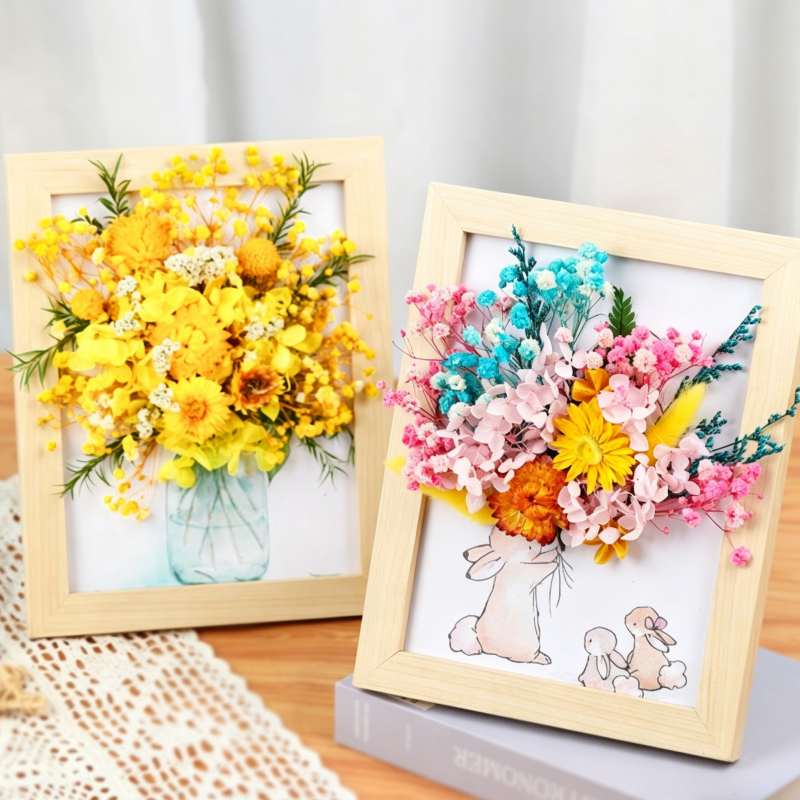 DIY Dried Flower Photo Frame Kit | Natural Preserved Flower Craft Set with Wooden Frame | Handmade Home Decor & Gift for Mother’s Day