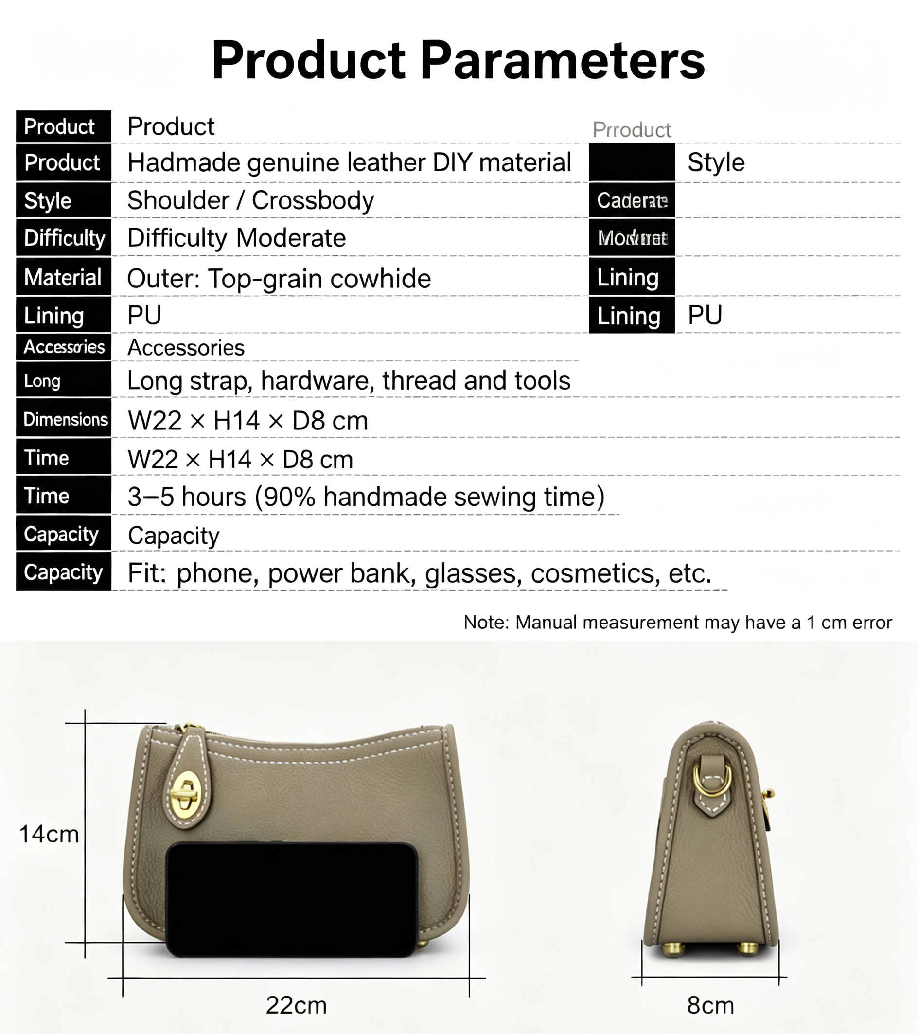 DIY Leather Bucket Bag Kit for Beginners – Genuine Leather Crossbody Purse Making Set with Video Tutorial & Complete Materials
