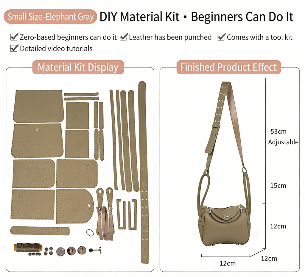 DIY Genuine Leather Shoulder Bag Kit – Handmade Cowhide Crossbody Bag Craft Set for Beginners (Small & Large Size, Video Tutorial Included)