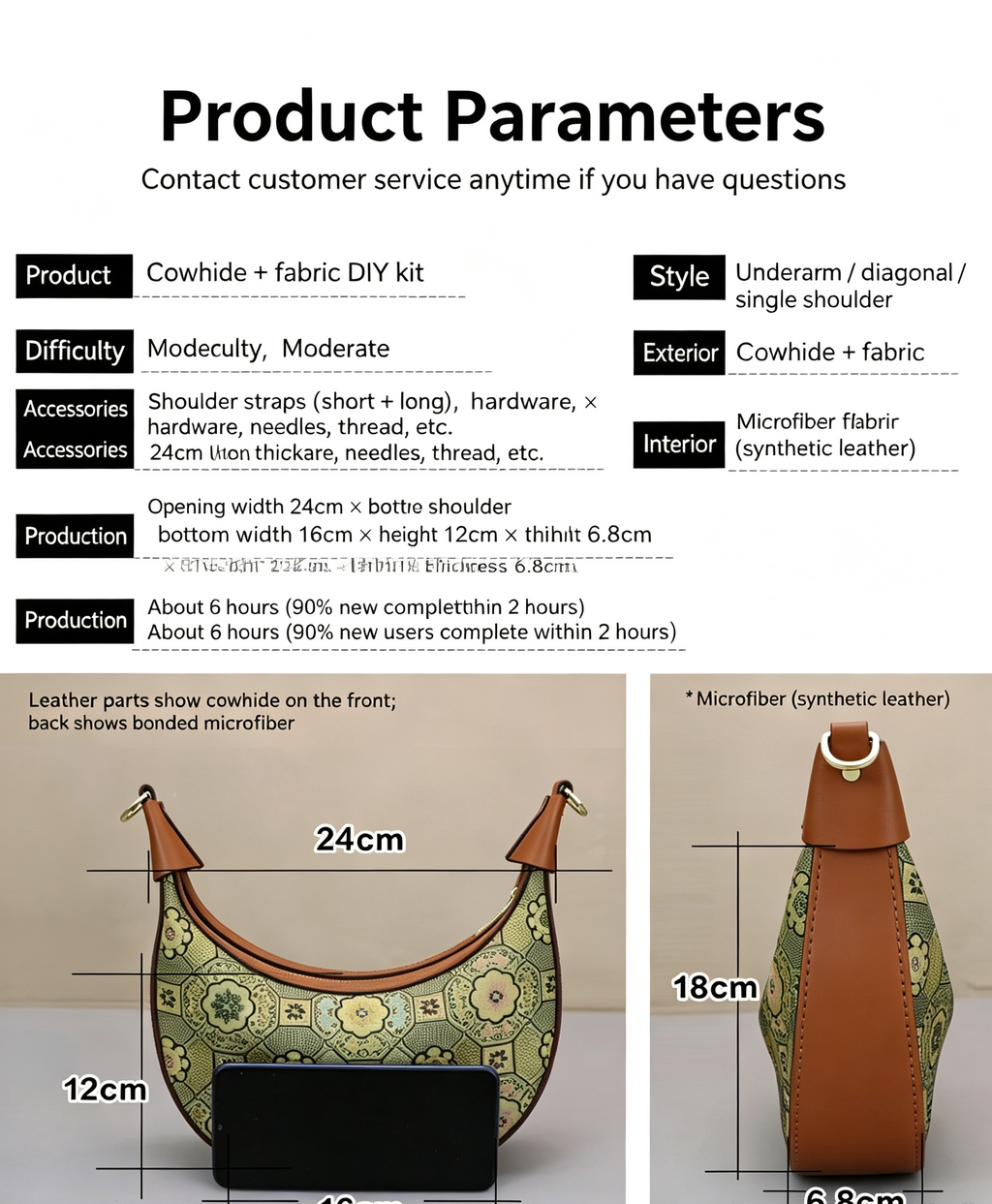DIY Crescent Shoulder Bag Kit for Beginners, Handmade Genuine Leather Underarm Bag Making Kit, Creative Sewing Craft Gift for Women