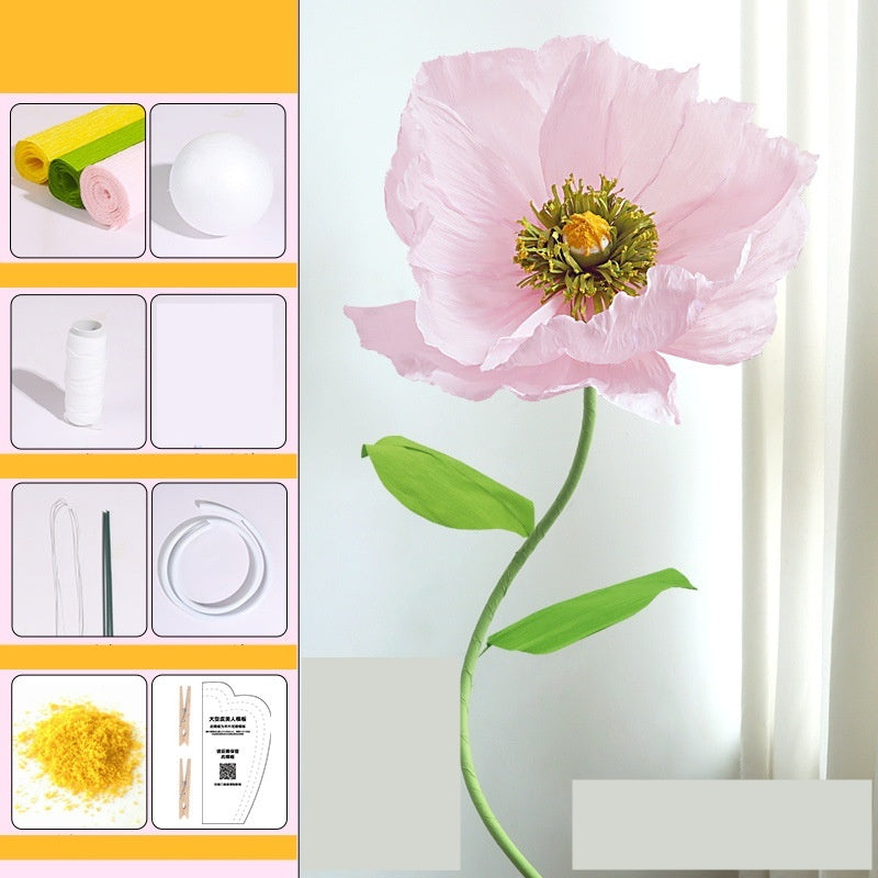 DIY Giant Poppy Crepe Paper Flower Kit | Large Handmade Artificial Flower Craft Set for Wedding, Event & Store Decoration | Macaron Color Display Props