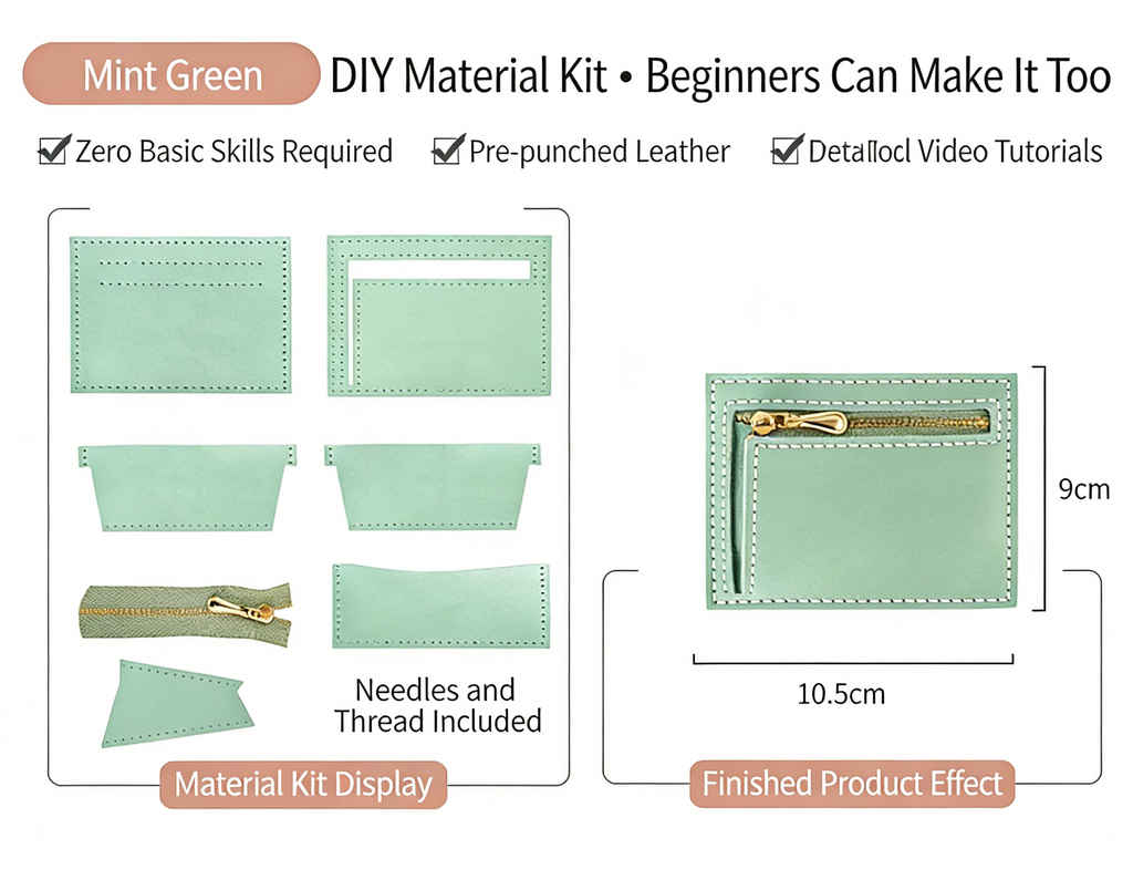 DIY Leather Wallet Kit – Handmade Cowhide Bifold Wallet Craft Set for Beginners with Video Tutorial (Compact Card & Cash Holder)