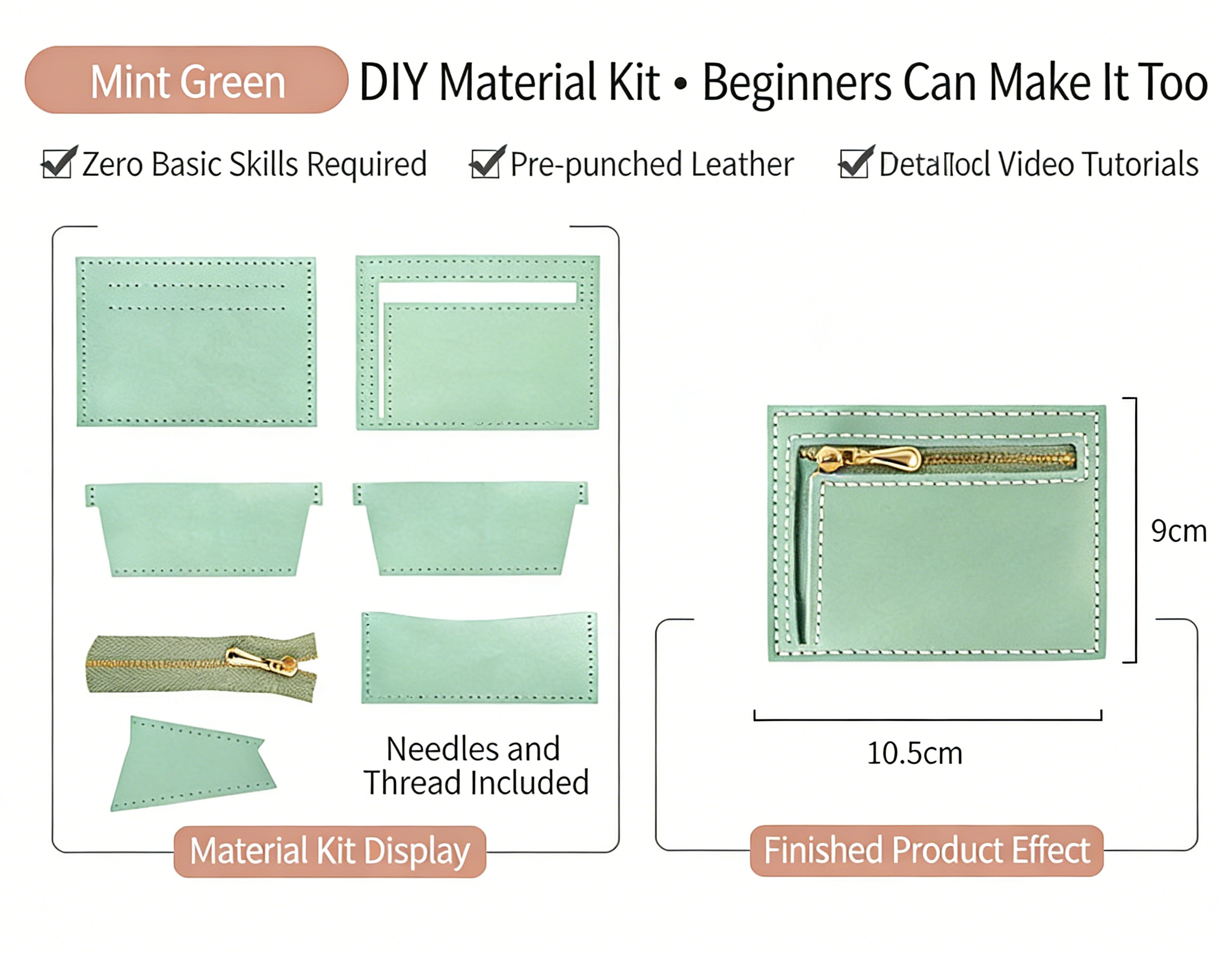DIY Leather Wallet Kit – Handmade Cowhide Bifold Wallet Craft Set for Beginners with Video Tutorial (Compact Card & Cash Holder)