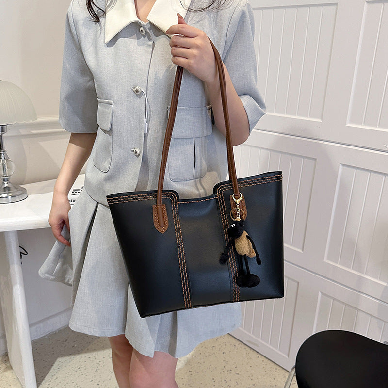 DIY PU Leather Tote Bag Kit for Beginners – Handmade Shoulder Handbag with Video Tutorial, Pre-Cut Materials, Khaki/White/Brown/Black