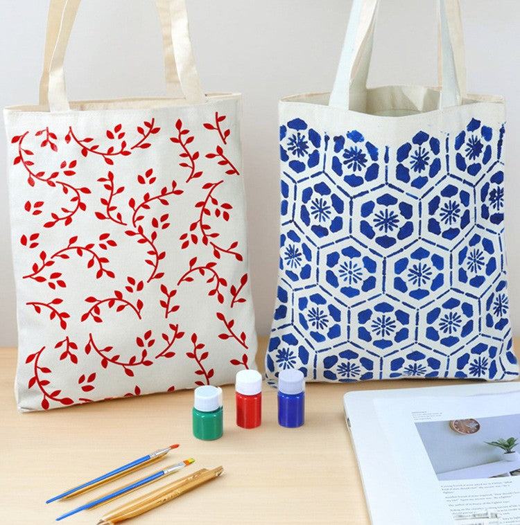 DIY Traditional Printing Canvas Tote Bag Kit – Non-Heritage Art Craft Set with Paint & Stencils