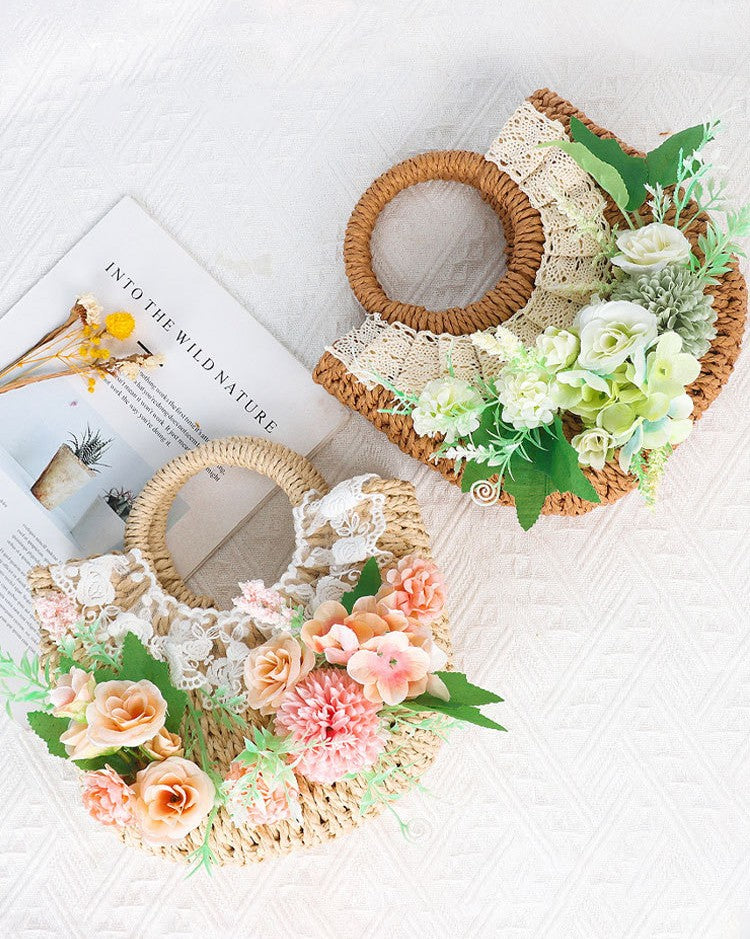 DIY Floral Straw Tote Bag Kit for Mother’s Day | Handmade Woven Handbag Craft Set with Artificial Flowers | Beginner Friendly 8-Minute DIY Gift Bag