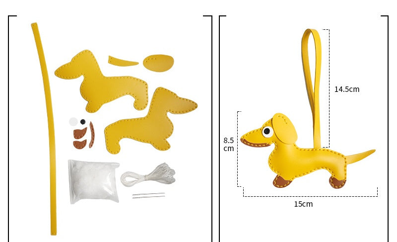 DIY Leather Dachshund Keychain Kit – Handmade Cute Dog Charm Craft Set for Beginners (PU Leather)