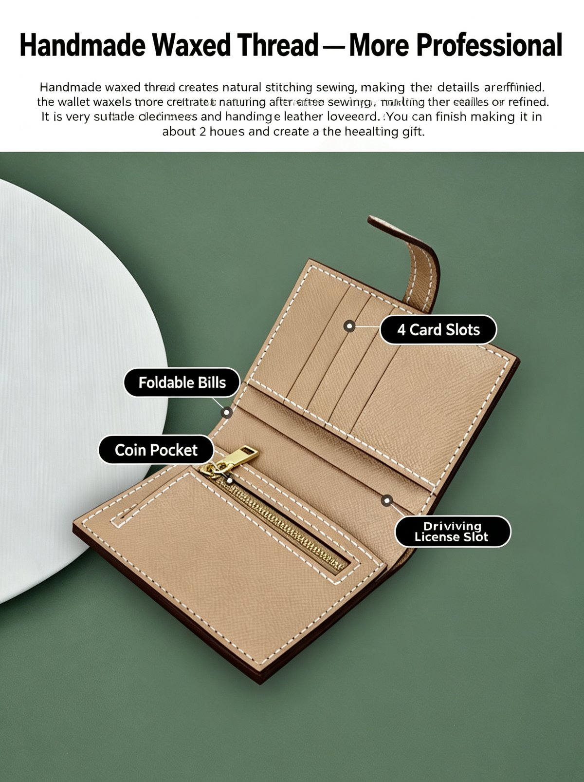 DIY Women's Leather Wallet Kit – Full-Grain Leather Card Holder & Coin Purse Making Kit