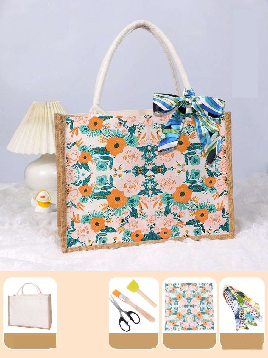DIY Canvas Tote Bag Decorating Kit with Printed Scarf | Handmade Craft Gift Set for Adults & Kids | Personalized Tote Bag DIY Kit