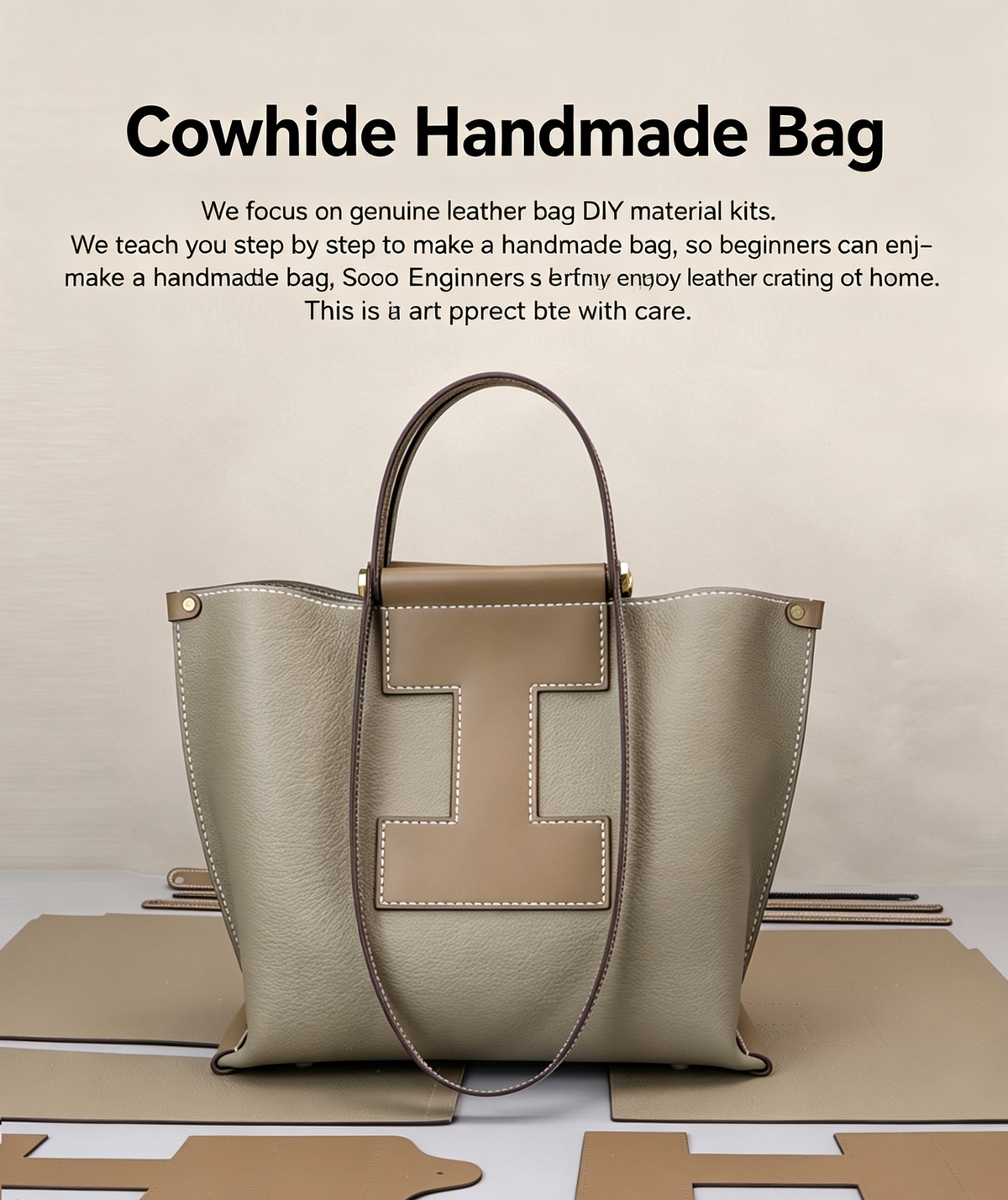 DIY Leather Shoulder Bag Kit – Beginner Large Top-Grain Cowhide Handbag