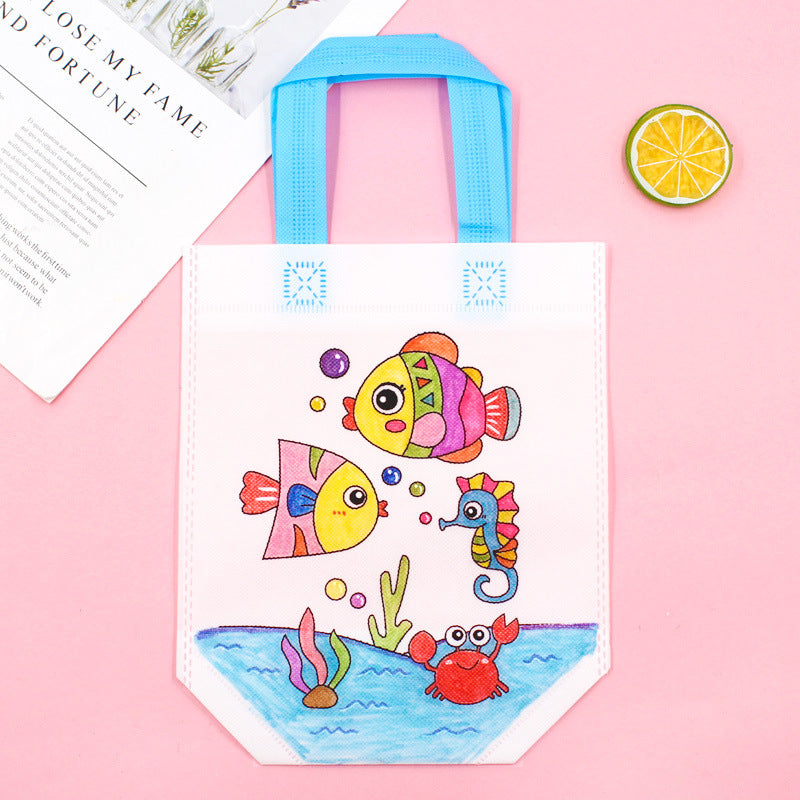 DIY Cartoon Coloring Tote Bag Kit for Kids – Creative Non-Woven Fabric Painting Handbag with Markers