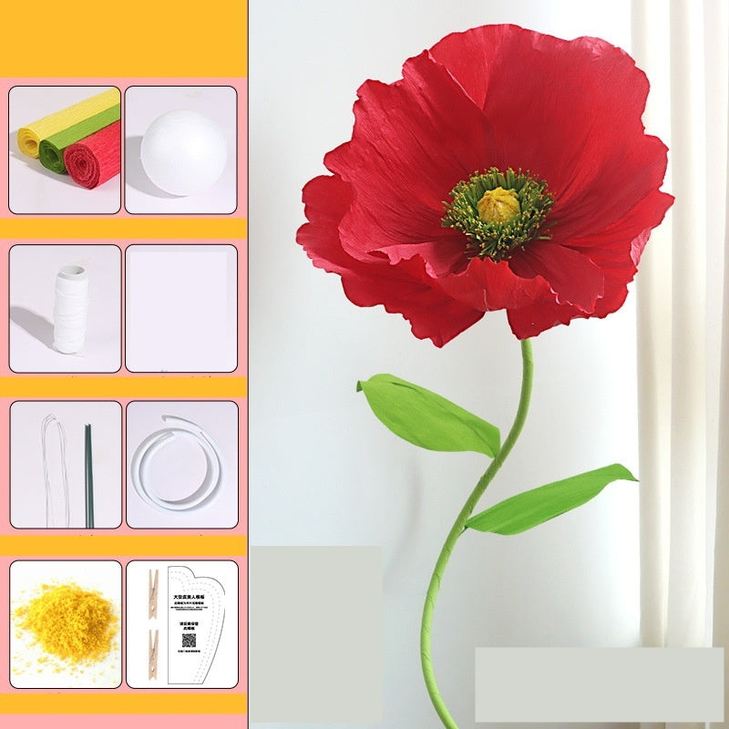 DIY Giant Poppy Crepe Paper Flower Kit | Large Handmade Artificial Flower Craft Set for Wedding, Event & Store Decoration | Macaron Color Display Props