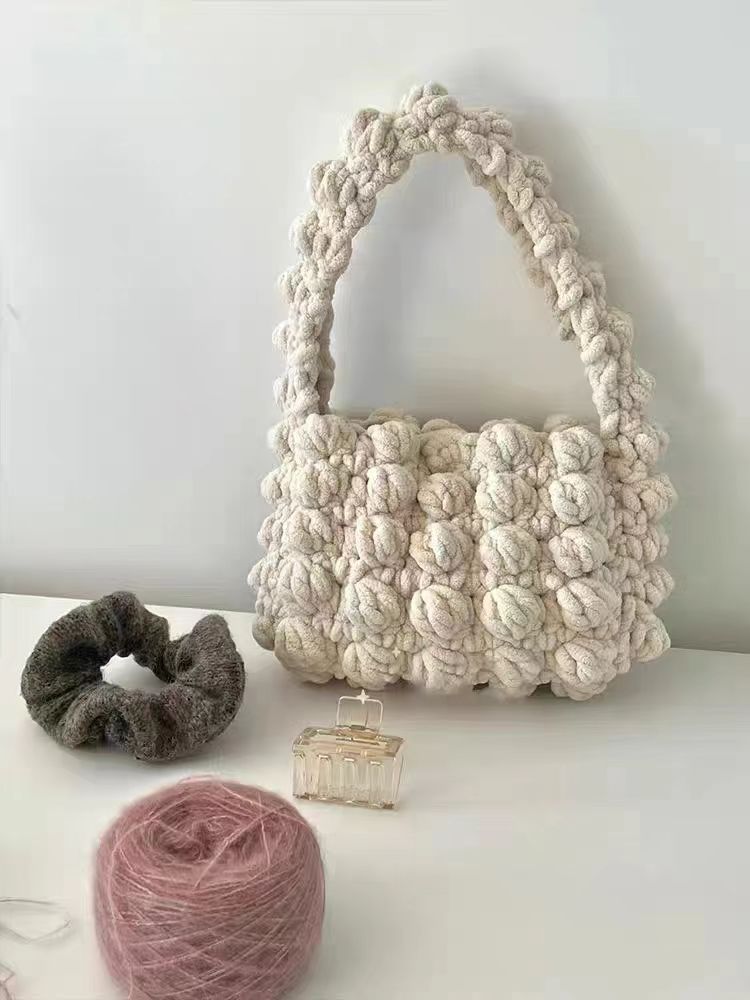 DIY Crochet Tote Bag Kit – Handmade Ice Silk Yarn Handbag Craft Set for Beginners with Video Tutorial
