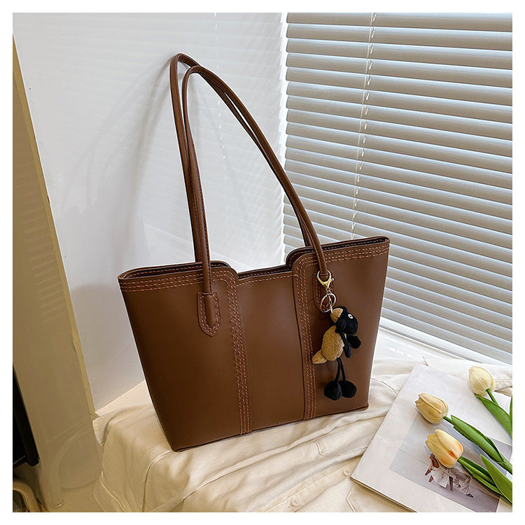 DIY PU Leather Tote Bag Kit for Beginners – Handmade Shoulder Handbag with Video Tutorial, Pre-Cut Materials, Khaki/White/Brown/Black