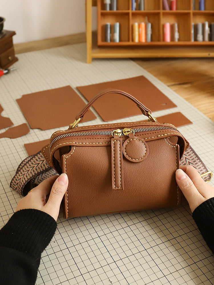 DIY PU Leather Crossbody Bag Kit for Beginners – Pre-Cut Shoulder Purse Sewing Craft Kit with Video Tutorial, Handmade Gift Bag