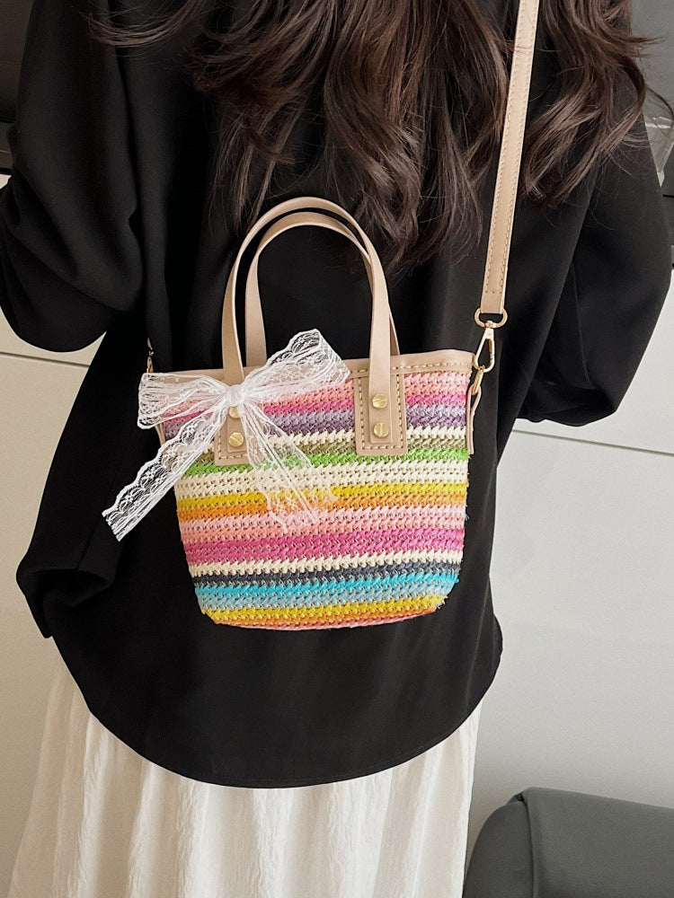 DIY Woven Straw & PU Leather Handbag Kit for Beginners – Handmade Crossbody Tote Bag Sewing Kit with Video Tutorial