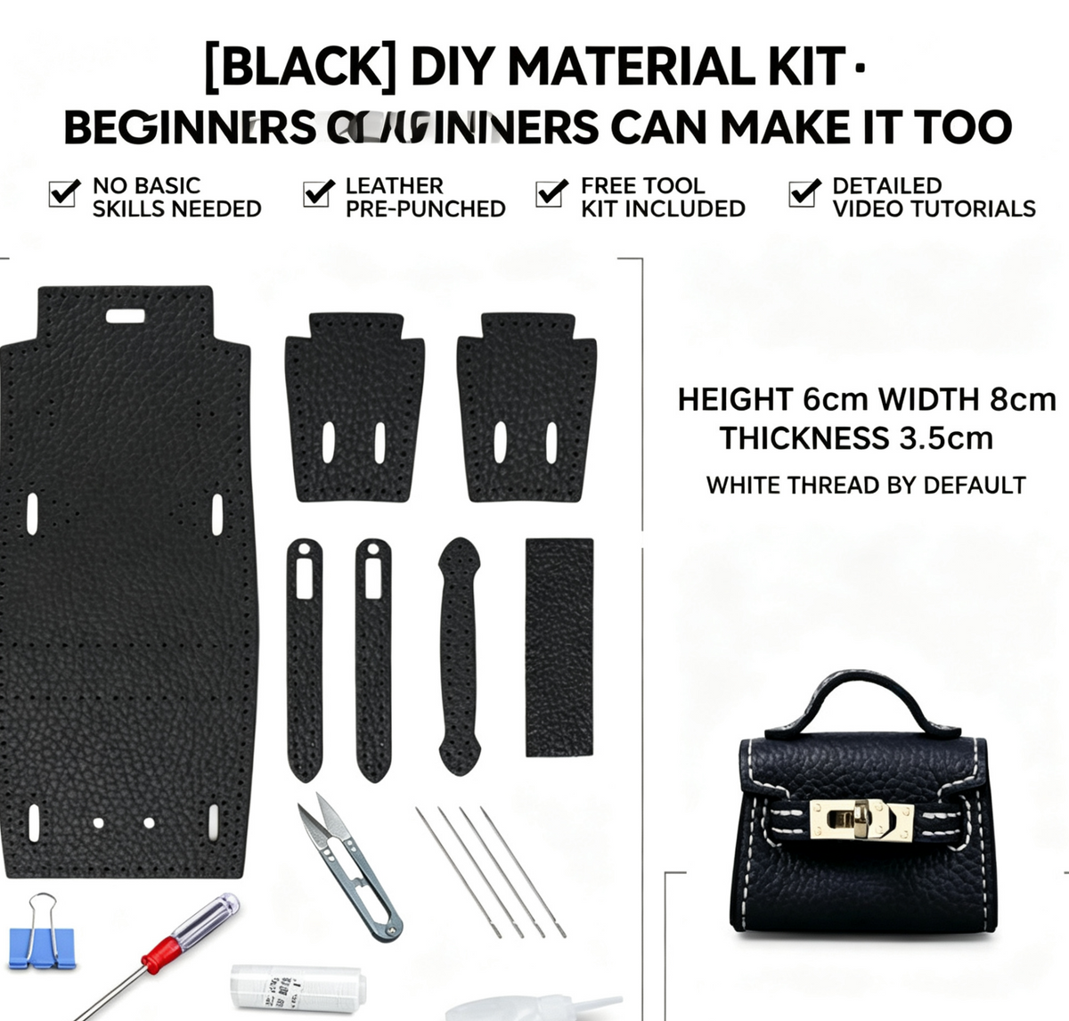 DIY Mini Leather Bag Charm Kit – Beginner Cowhide Bag Pendant & Handmade Gift