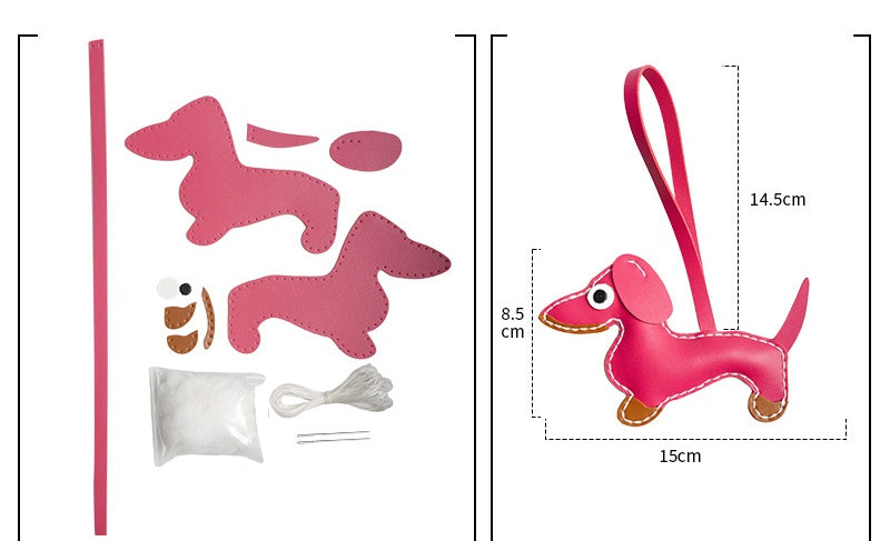 DIY Leather Dachshund Keychain Kit – Handmade Cute Dog Charm Craft Set for Beginners (PU Leather)
