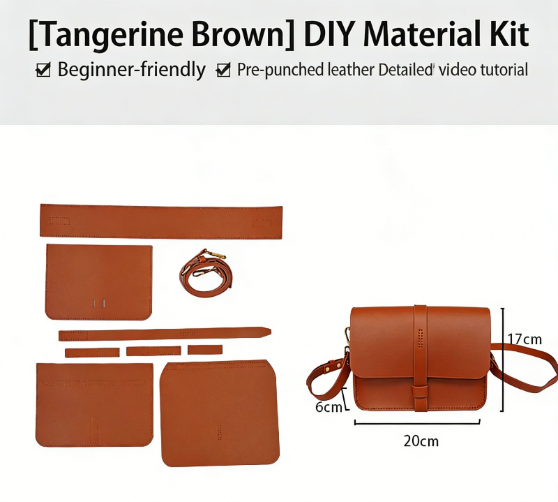 DIY Leather Envelope Crossbody Bag Kit for Beginners – Handmade Cowhide Shoulder Purse with Video Tutorial, Pre-Cut Sewing Craft Set