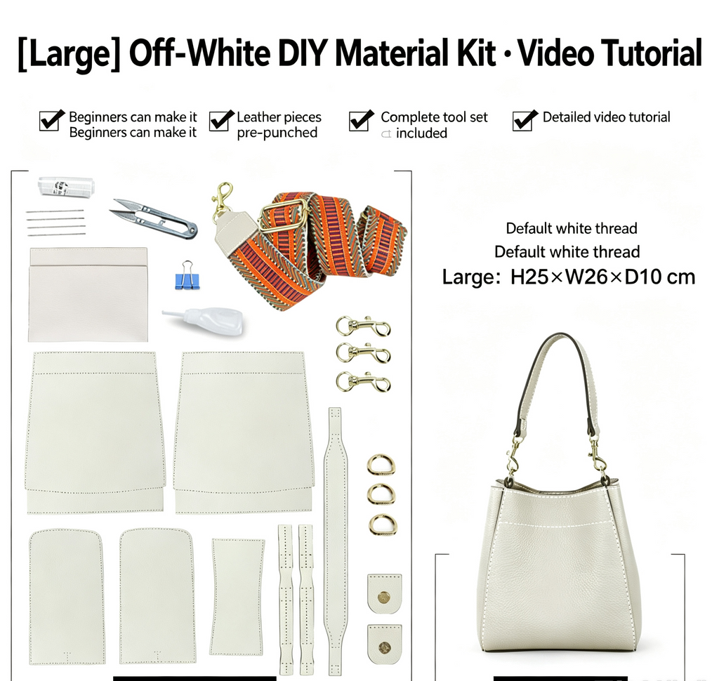 DIY Leather Bucket Bag Kit for Beginners – Genuine Leather Crossbody Purse Making Set with Video Tutorial & Complete Materials