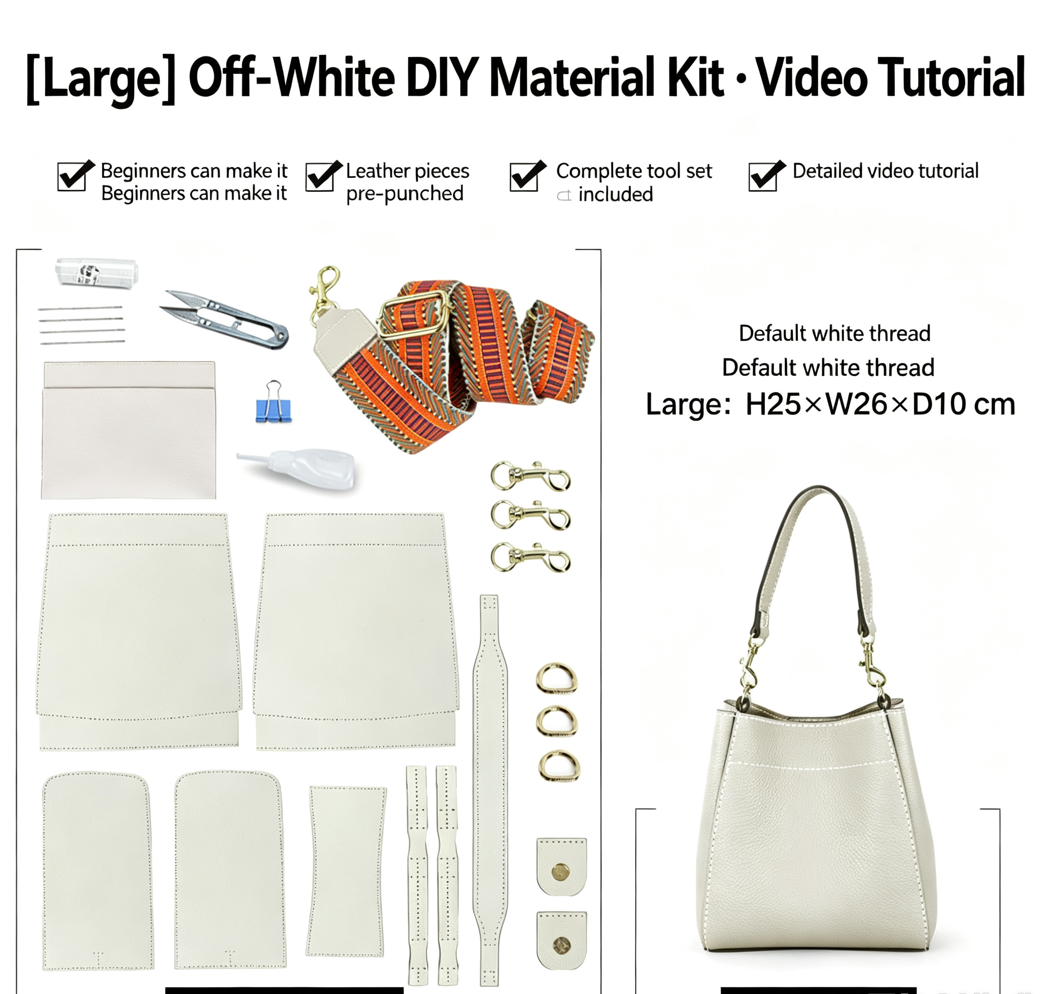 DIY Leather Bucket Bag Kit for Beginners – Genuine Leather Crossbody Purse Making Set with Video Tutorial & Complete Materials