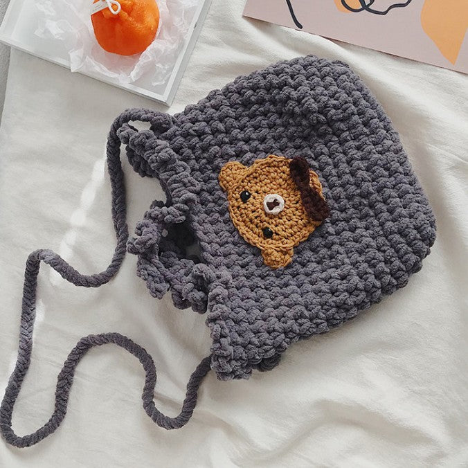 DIY Crochet Animal Shoulder Bag Kit for Beginners – Handmade Bear & Fruit Crossbody Bag with Video Tutorial