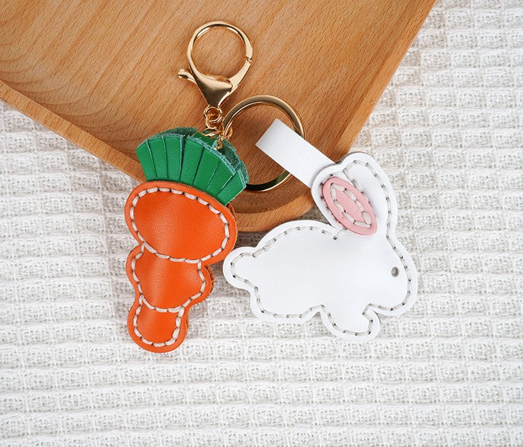 DIY Leather Bunny & Carrot Keychain Kit – Handmade Cute Animal Craft Set for Beginners