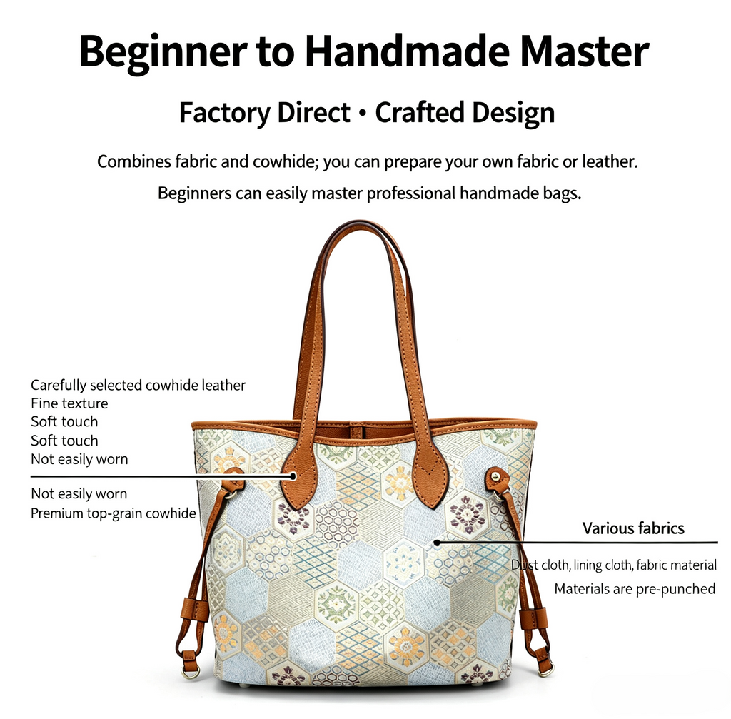 DIY Leather Tote Bag Kit – Beginner Large Cowhide Work & Shoulder Bag