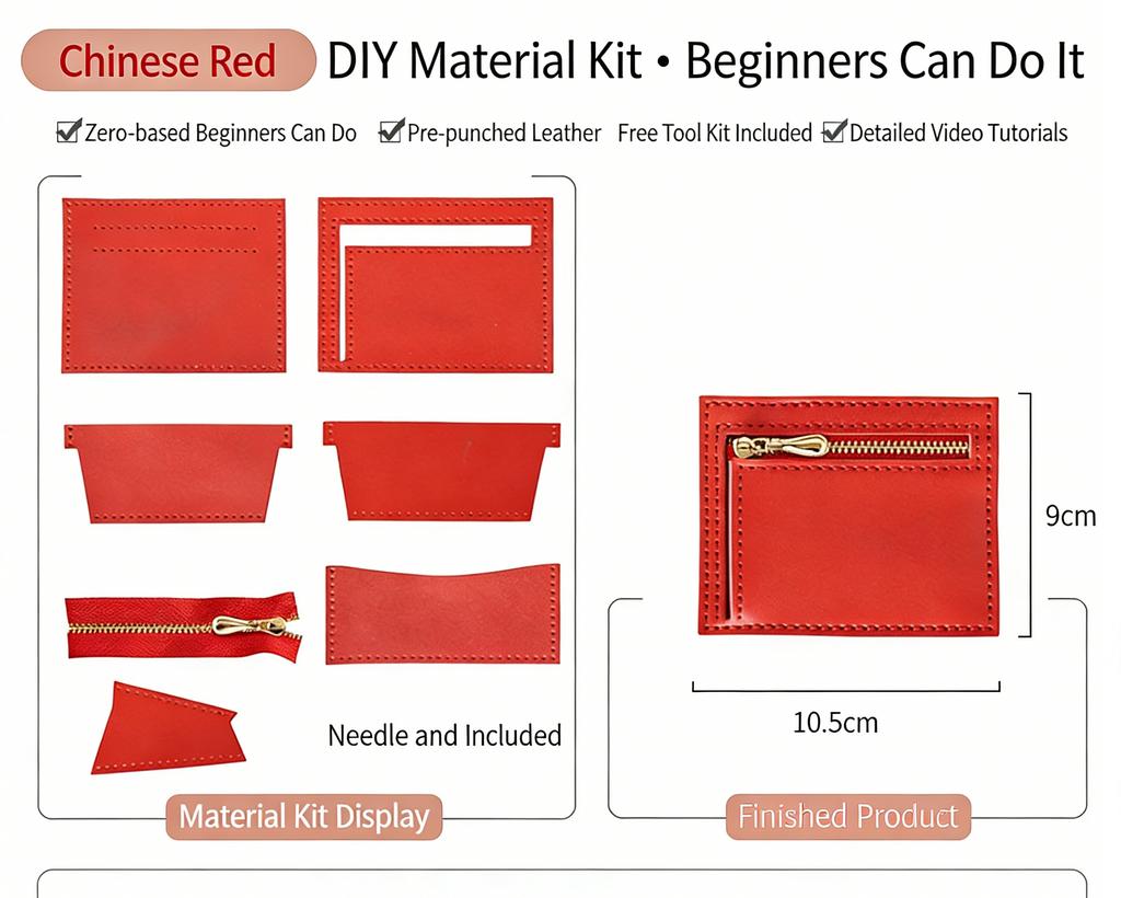 DIY Leather Wallet Kit – Handmade Cowhide Bifold Wallet Craft Set for Beginners with Video Tutorial (Compact Card & Cash Holder)