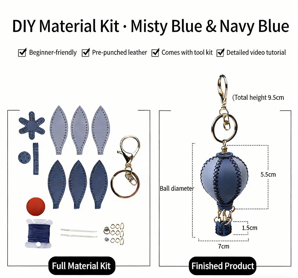 DIY Genuine Leather Keychain Charm Kit for Beginners – Handmade Bag Charm & Keyring Craft Kit with Pre-Cut Materials and Video Tutorial