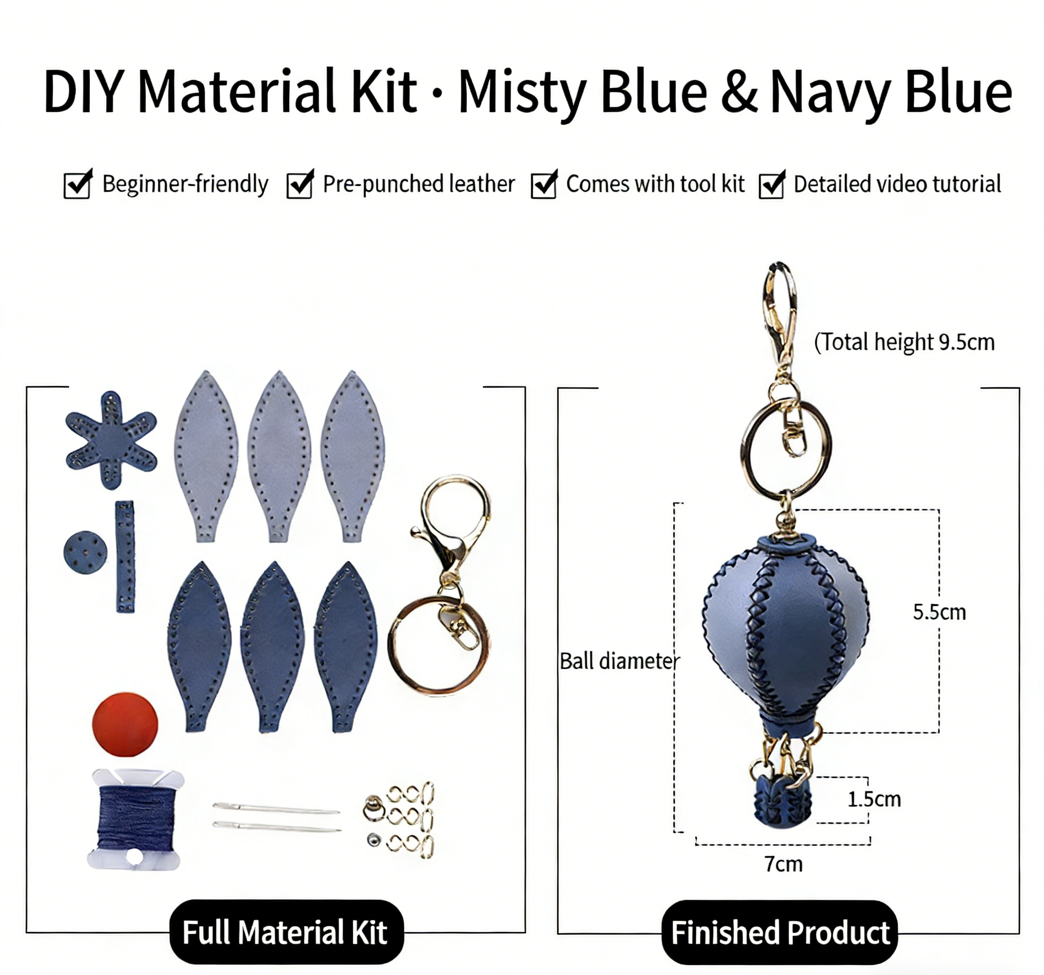 DIY Genuine Leather Keychain Charm Kit for Beginners – Handmade Bag Charm & Keyring Craft Kit with Pre-Cut Materials and Video Tutorial