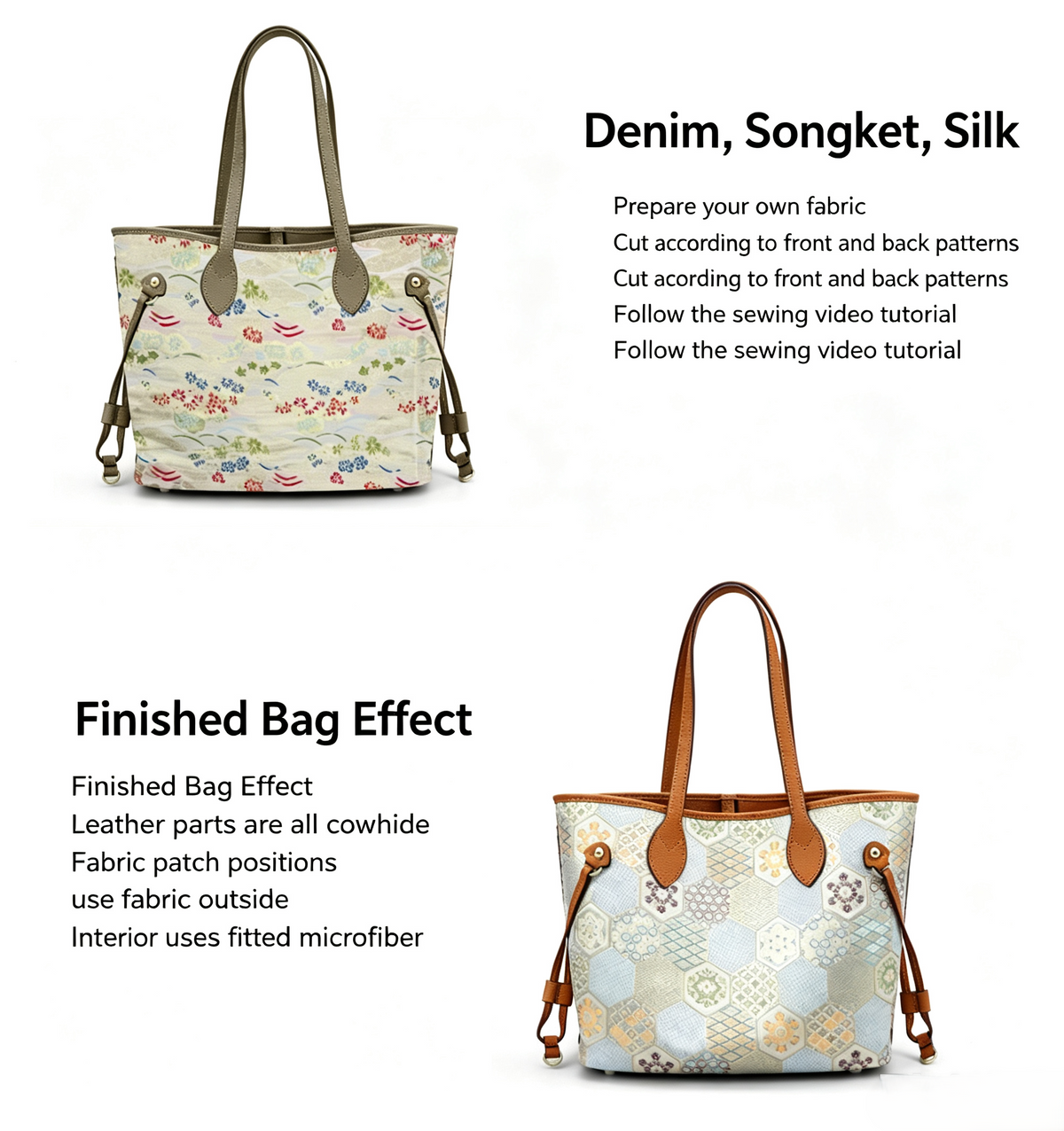 DIY Leather Tote Bag Kit – Beginner Large Cowhide Work & Shoulder Bag
