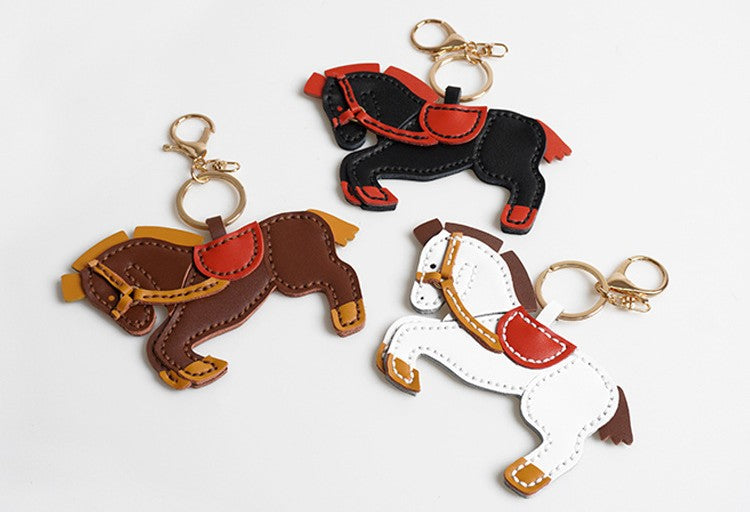 DIY Leather Horse Keychain Kit for Beginners – Handmade Cowhide Bag Charm & Keyring Craft Set with Video Tutorial