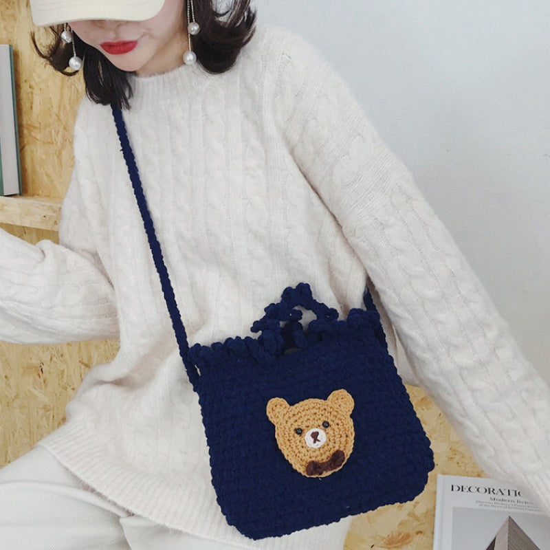 DIY Crochet Animal Shoulder Bag Kit for Beginners – Handmade Bear & Fruit Crossbody Bag with Video Tutorial