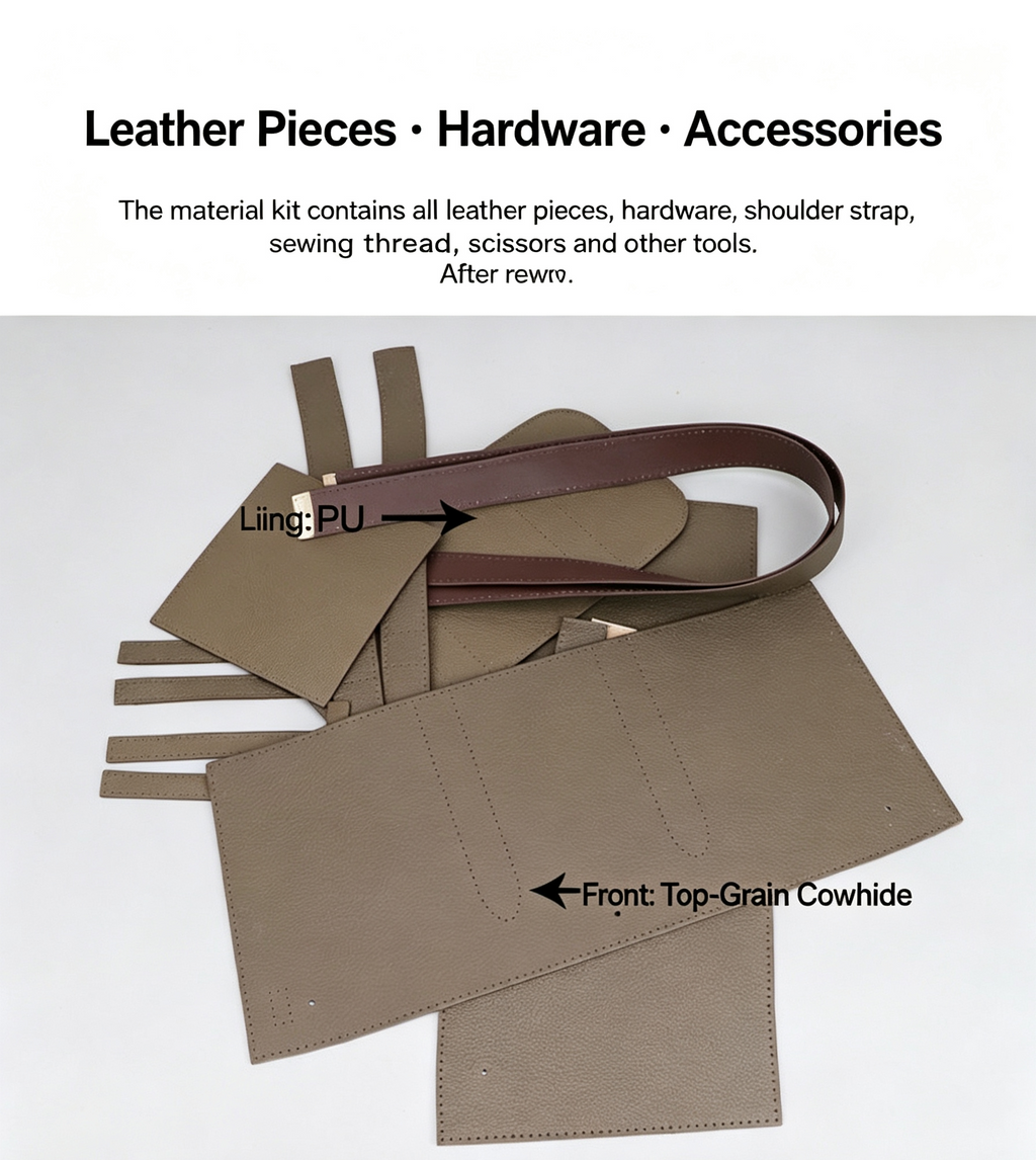 DIY Leather Handbag Kit – Beginner Top-Grain Cowhide Tote & Crossbody Bag