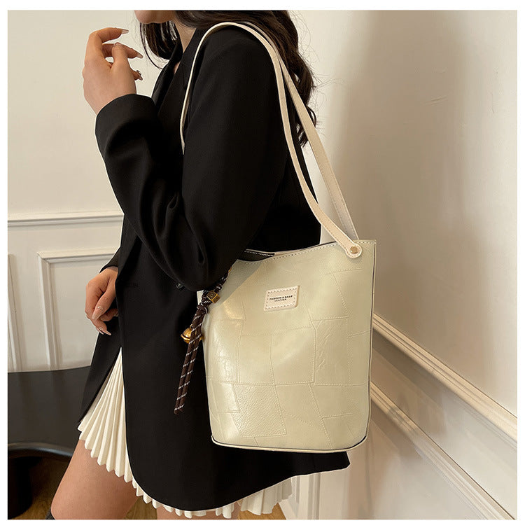 DIY PU Leather Tote Bag Kit for Beginners – Pre-Cut Hand Sewing Handbag with Video Tutorial, Shoulder & Top Handle Bag, Ivory/Khaki/Brown/Black