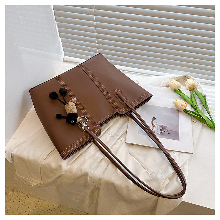 DIY PU Leather Tote Bag Kit for Beginners – Handmade Shoulder Handbag with Video Tutorial, Pre-Cut Materials, Khaki/White/Brown/Black