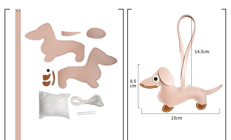 DIY Leather Dachshund Keychain Kit – Handmade Cute Dog Charm Craft Set for Beginners (PU Leather)