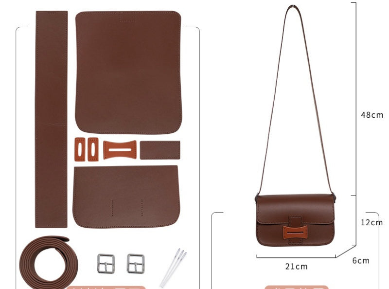 DIY Genuine Leather Shoulder Bag Kit – Handmade Cowhide Crossbody Bag Craft Set for Beginners with Video Tutorial (Elegant Daily Style)