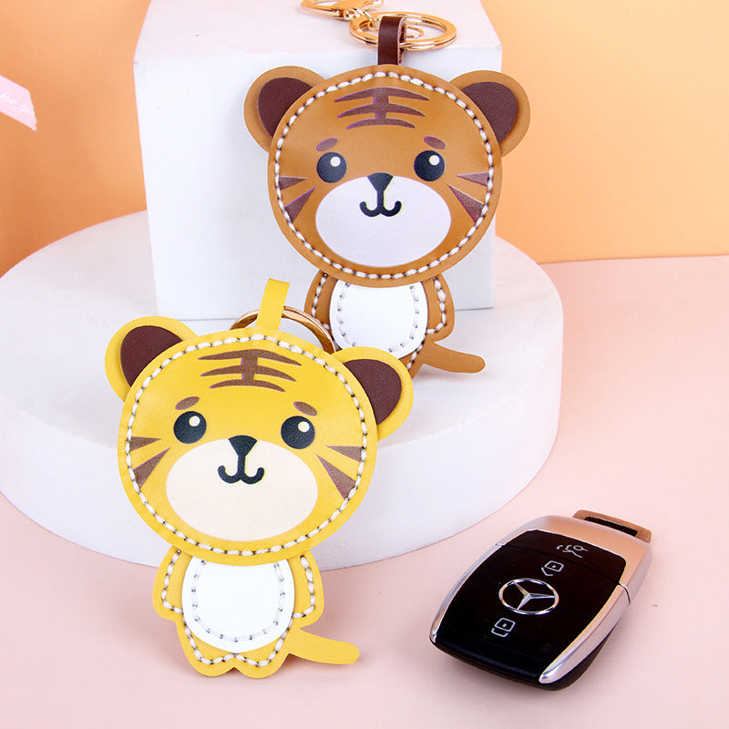 DIY Tiger Keychain Leather Craft Kit – Pre-Cut Cowhide Sewing Kit with Video Tutorial, Handmade Animal Keyring DIY Set