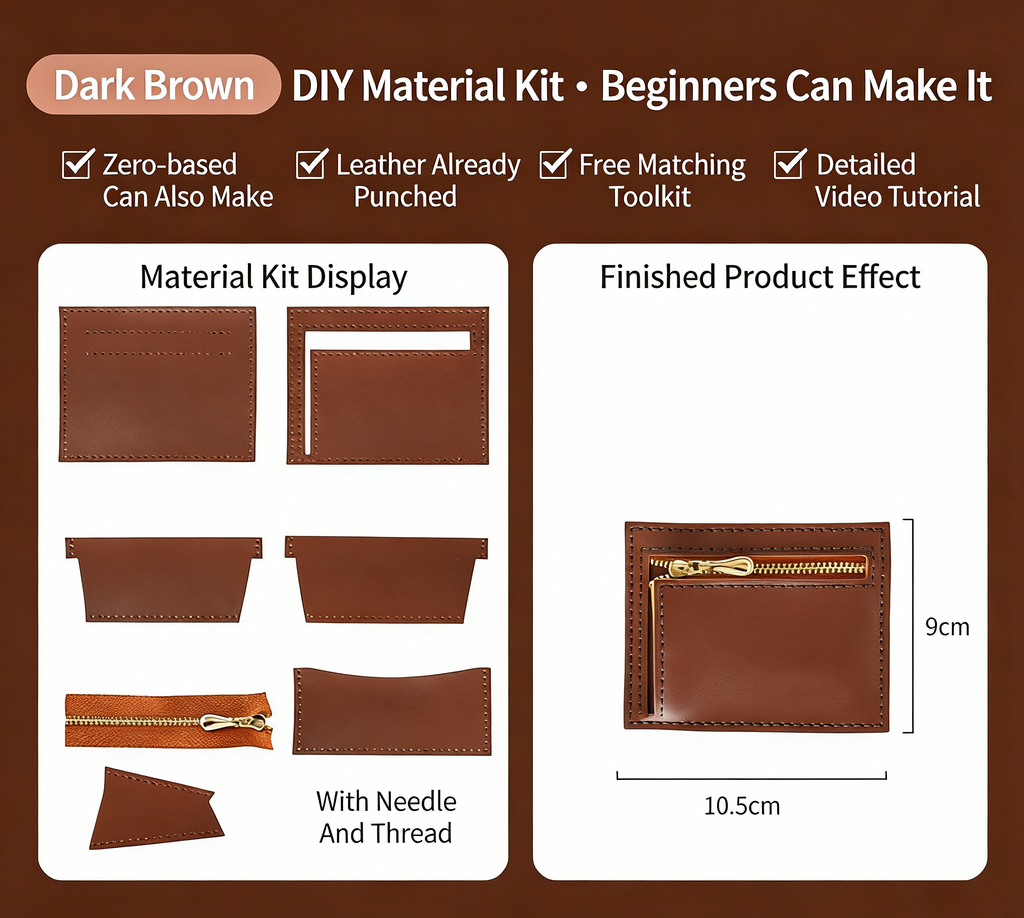 DIY Leather Wallet Kit – Handmade Cowhide Bifold Wallet Craft Set for Beginners with Video Tutorial (Compact Card & Cash Holder)
